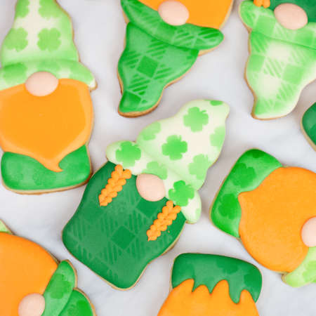 Saint Patrick's home made and decorated cookies with royal icingの写真素材
