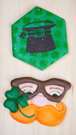 Saint Patrick's home made and decorated cookies with royal icingの写真素材