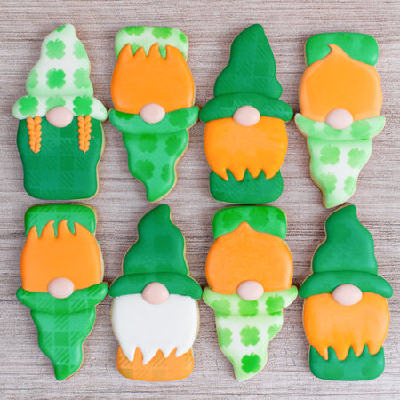 Saint Patrick's home made and decorated cookies with royal icingの写真素材