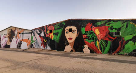 Ad Diriyah, Saudi Arabia - March 26th 2021: Incredible murals of cultural icons on the walls of Ad Diryah, Riyadh, Saudi Arabiaのeditorial素材
