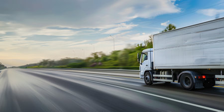 truck driving on the highway to deliver goodsの素材
