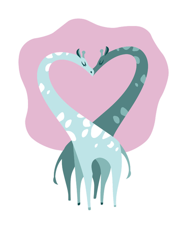 Two giraffes in love, forming a heart shape with their necksのイラスト素材