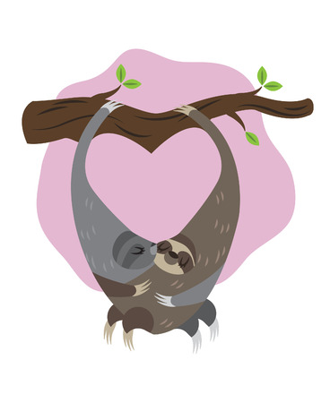 Two sloths in love, forming a heart shape with their armsのイラスト素材