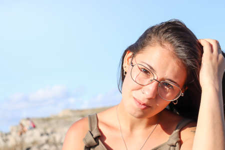 girl in natural light traveling in summerの写真素材