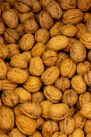 closeup of fresh brown walnutsの写真素材