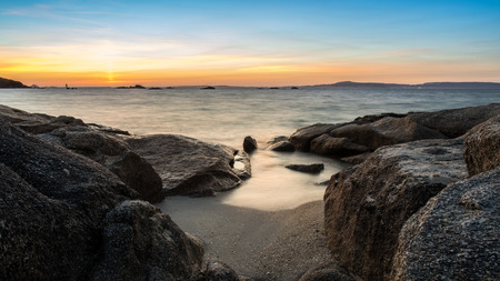 Landscape and sunset on the island of Arousa in Galicia, Spainの写真素材