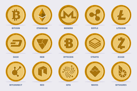 Set of the main Cryptocurrency Coin. Vector illustration with 15 criptocurrency  in flat style.のイラスト素材