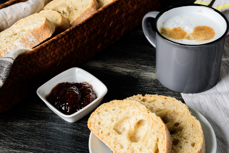 Breakfast with coffee toast and jamの写真素材