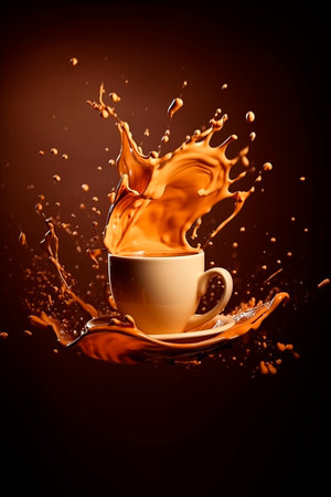 A cup of coffee splashingの素材