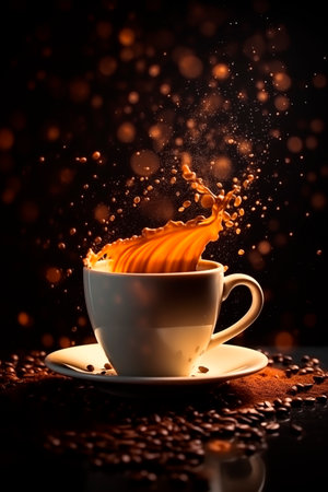 A cup of coffee splashingの素材
