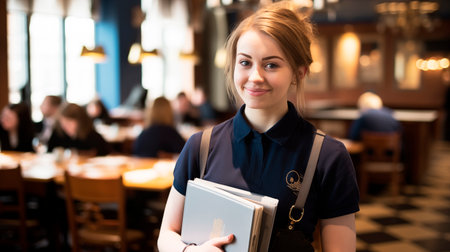 A blonde waitress smilingの素材