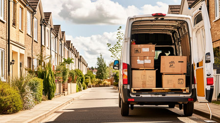 An open delivery van full of boxesの素材