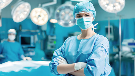 Portrait of a female surgeon in an operating roomの素材