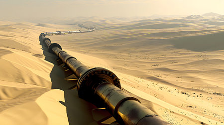 A gas pipeline passing through the desert to the horizonの素材
