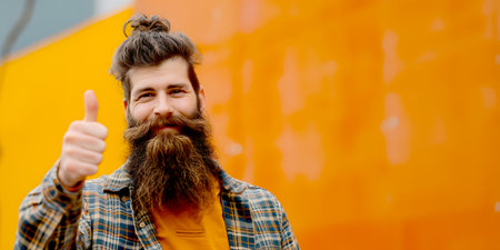 Smiling bearded man with thumb upの素材