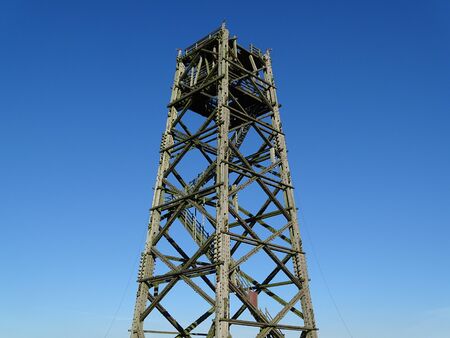 Metal-free wooden towers from the 60s for exact measurements in Brueck south of Potsdam.の写真素材