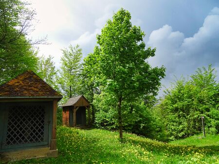 Wooden chapels at the pilgrimage church near Neumarkt (Bavaria).の写真素材