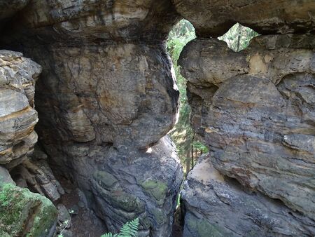 Saxon Switzerland is a paradise for hikers and climbers. Some routes are limited. So also the Begangsteig. The rock formations along the way are unique.の写真素材