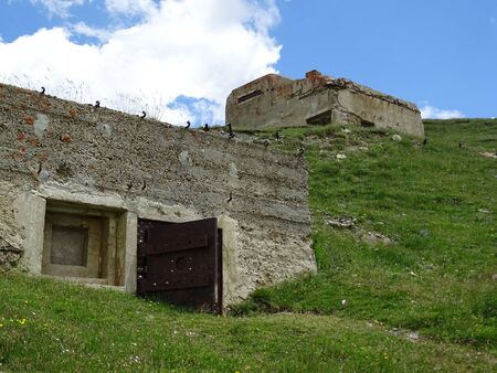 French bunker days from the World War near the Italian border at the Col des Forches in the Maritime Alps at over 2200m altitude.の写真素材