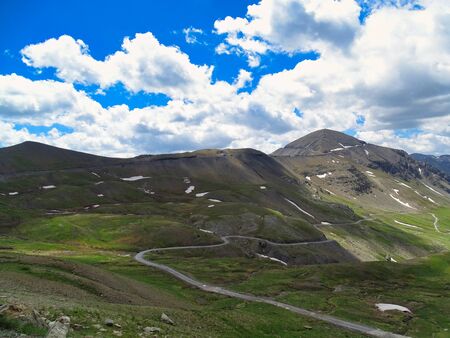 The Col de la Bonette in the French Maritime Alps is the highest public road in Europe for motorized vehicles. Many cyclists climb this pass too.の写真素材