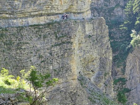 The Gorges de Saint Pierre in the Alpine foothills of the French Provence is a great experience for hikers with strong nerves. It is not really dangerous to go this way, the path is always wide enough.の写真素材