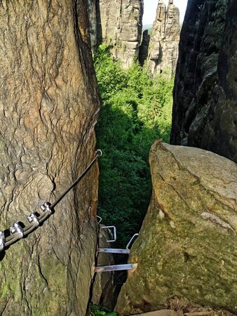 One of the cool public via ferratas in the Saxon Switzerland.の写真素材