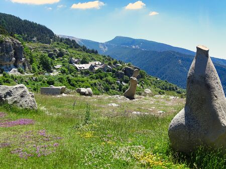 Peyresq is a romantic mountain village in the French Alps of Provence. Flowering flower meadows surround the village.の写真素材