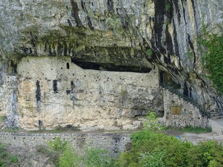 In the Spanish Pyrenees, cave churches are not uncommon. Here at the beginning of the Anisclo Gorge.の写真素材
