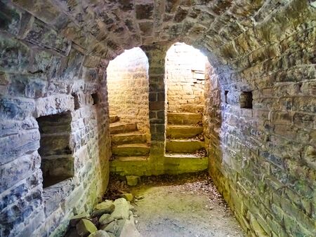 The tiny church 'Monastir de Saint Pelay' near Gavin in the Spanish Pyrenees is almost 1000 years old and is preserved with great effort for posterity.の写真素材