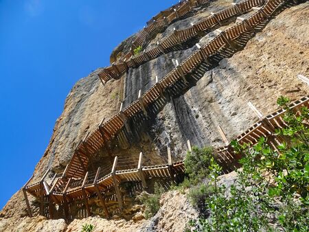 This Spanish trail on Mont Rebei is real, high above the ground and a real experience!の写真素材
