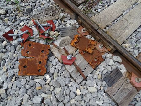 The repair of an old railway line is often manual work.の写真素材