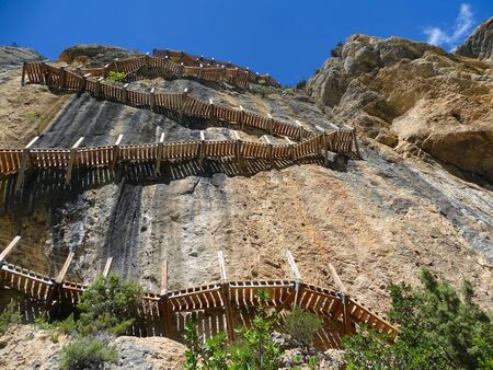 This Spanish trail on Mont Rebei is real, high above the ground and a real experience!の写真素材