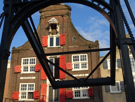 Dutch drawbridge and old department store in Dordrecht Netherlands Flandersの写真素材