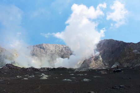 Helicopter in the crater of Volcanic White Island / Whakaari -New Zealandの写真素材
