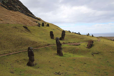 Moai at Rano Raraku - the Moai factory on Easter Islandの写真素材