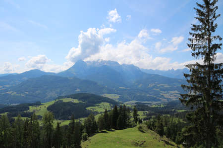 View of the HochkÃ¶nig a mountain range in the Berchtesgaden Alpsの写真素材