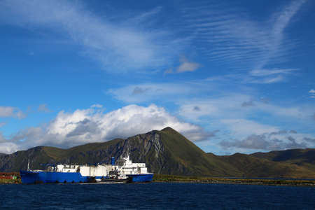 Fish processing ship in Unalaska Harbor, Aleutian Islands, United Statesのeditorial素材