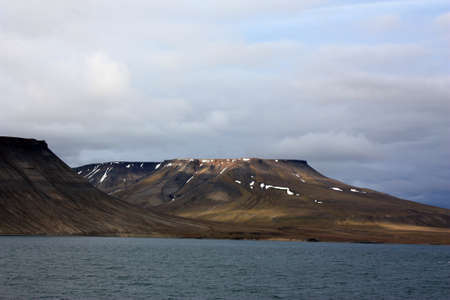 Landscape of Skansen Beach in Skansbukta, Billefjord, Svalbard, Norwayの写真素材