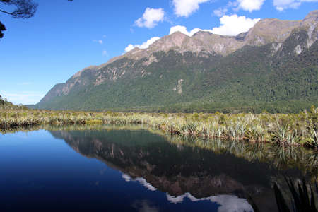 Mirror Lakes, South Island, New Zealandの写真素材