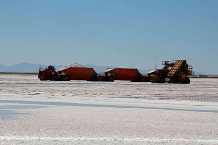 Sea salt mining in the salt flats of the lagoon at Ojo de Liebre, Baja California Sur, Mexicoの写真素材