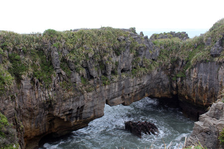 Pancake Rocks a rock formation in Paparoa National Park, South Island, New Zealandの写真素材