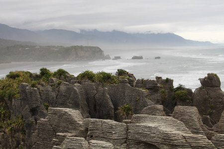 Pancake Rocks a rock formation in Paparoa National Parkの写真素材