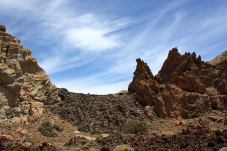 Rocky landscape in El Teide National Park on the Canary Island of Tenerife, Spainの写真素材