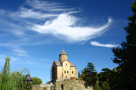 Beautiful view of Metechi Church, Tbilisi, Georgiaの写真素材