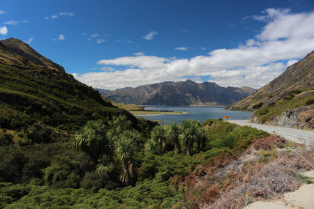 Landscape at Lake Wanaka, New Zealandの写真素材