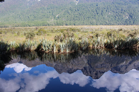 Mirror Lakes, South Island, New Zealandの写真素材