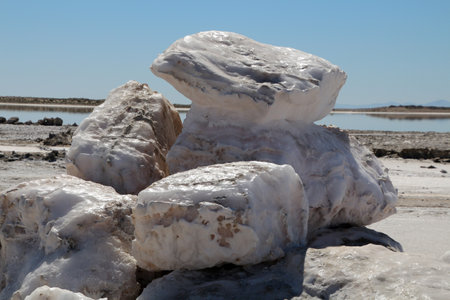 Sea salt mining in the salt flats of the lagoon at Ojo de Liebre, Baja California Sur, Mexicoの写真素材