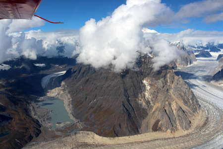 Denali National Park, Alaska photographed from an airplaneの写真素材