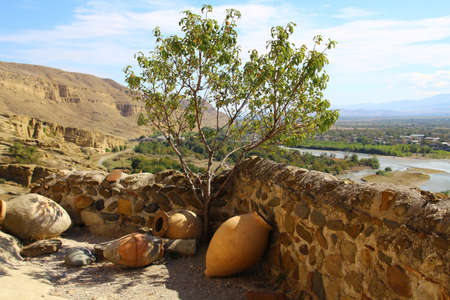 Artifacts on the wall of Princely Church in the cave city of Uplistsikhe, Georgiaの写真素材