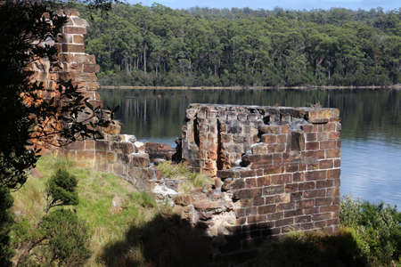 Ruins of the prison on Sarah Island, Tasmania, Australiaの写真素材
